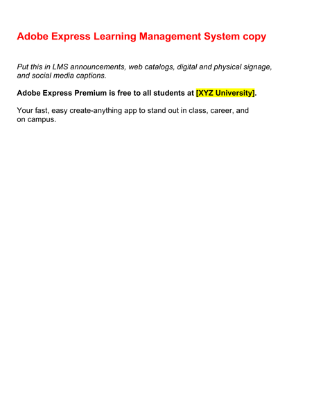 Adobe Express LMS copy