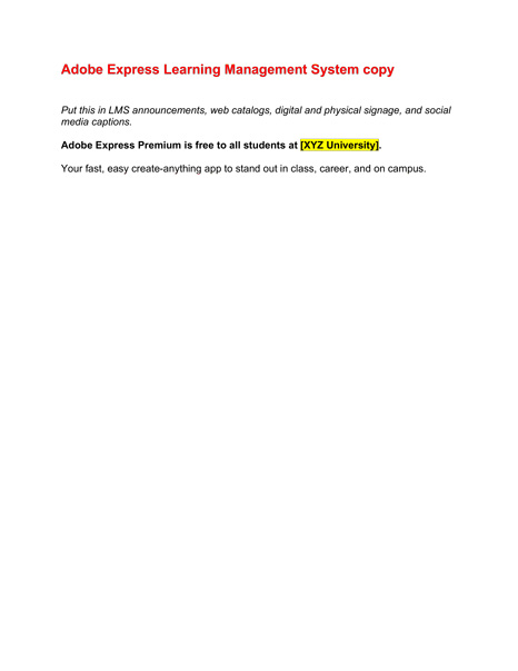 Adobe Express LMS copy